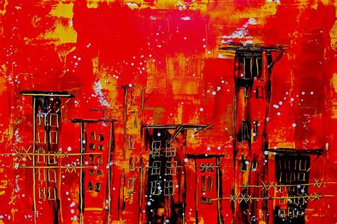 red cityscape abstract painting fine art print painting  laura carter
