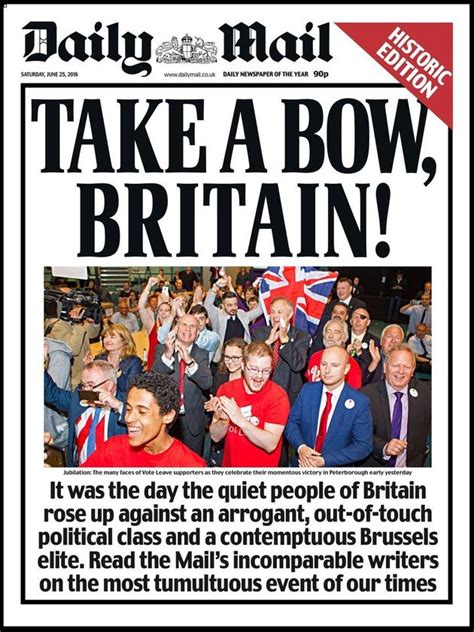 brexit newspaper front pages  daily express  daily mails splashes  shock referendum