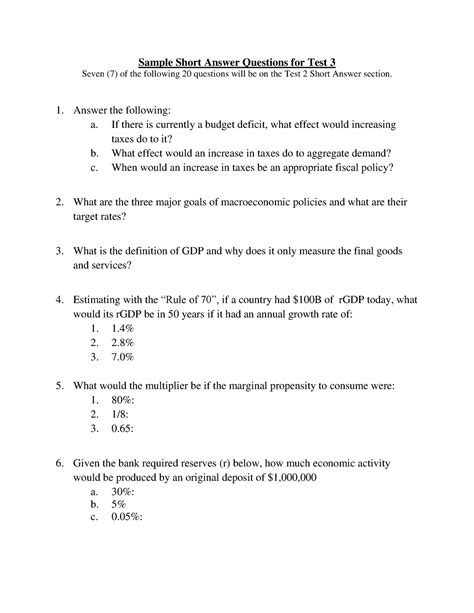sample short answer questions  test  answer
