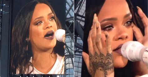 rihanna 30 minutes late to dublin gig and cries during