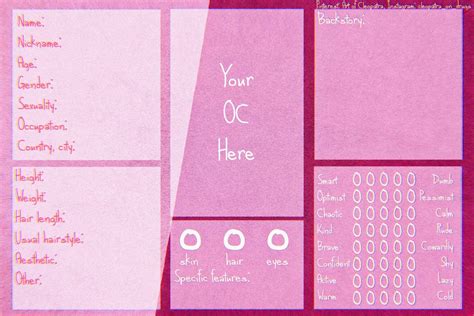 oc card template character sheet template character reference sheet