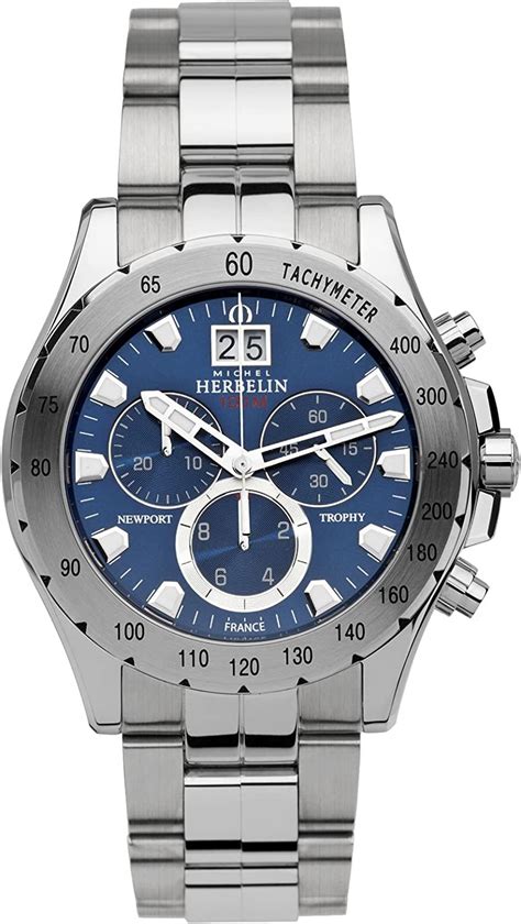 michel herbelin newport trophy herren chronograph silber blau 36670 b15