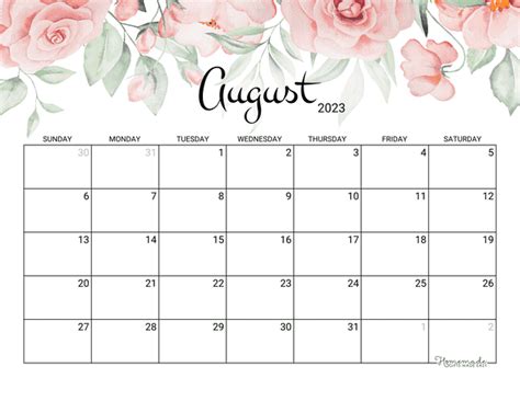 august   calendar  printable  holidays