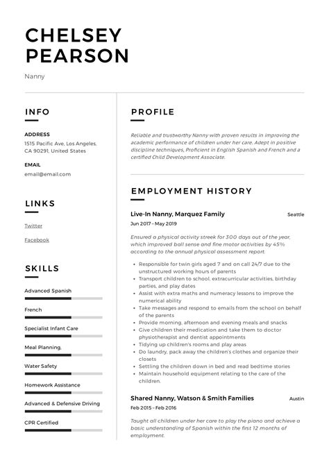 nanny resume sample resume skills resume template resume template word