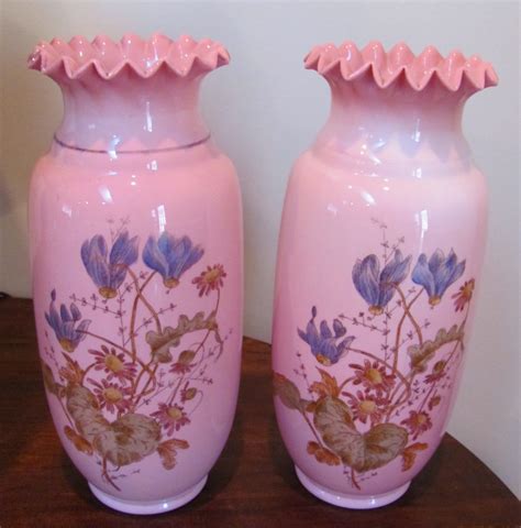 Victorian Bristol Art Glass Pair Aesthetic Floral Vases