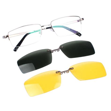 2pcs Magnetic Clip On Polarized Lens Sunglasses Half Rimless Eyeglasses