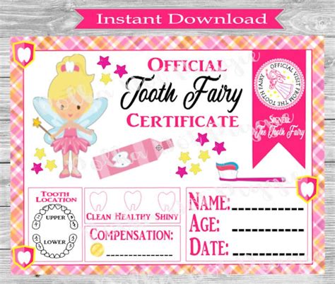 tooth fairy certificate template