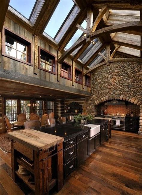 spacious log cabin kitchen  long island   middle founterior