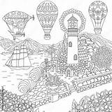 Zentangle Balloons Faro Dirigible Adults Freehand Hor Aerostati Sailboat Riva Coloritura sketch template