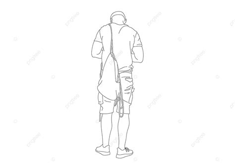 Gambar Sketsa Seni Garis Hitam Seorang Pria Berdiri Dengan Ransel