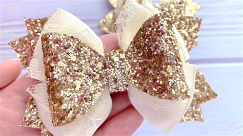 diy ivory ribbon hair bow with lace and glitter how to make hair