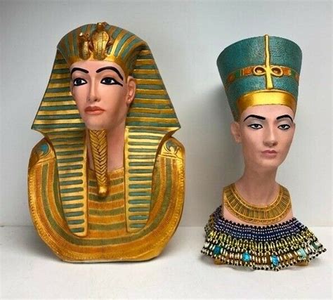 Large Egyptian Pharaoh King Tut And Queen Nefertiti Bust