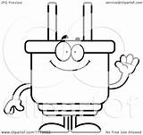 Plug Mascot Waving Electric Clipart Cartoon Outlined Coloring Vector Cory Thoman Royalty sketch template