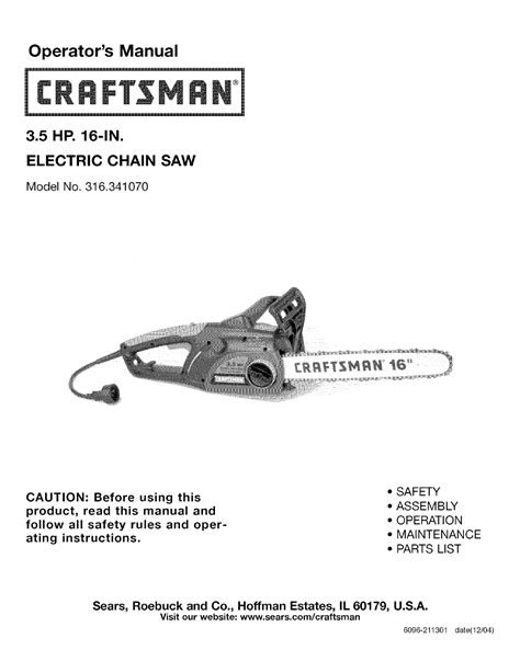 Craftsman 316341070 User Manual Chainsaw Manuals And Guides L0503336