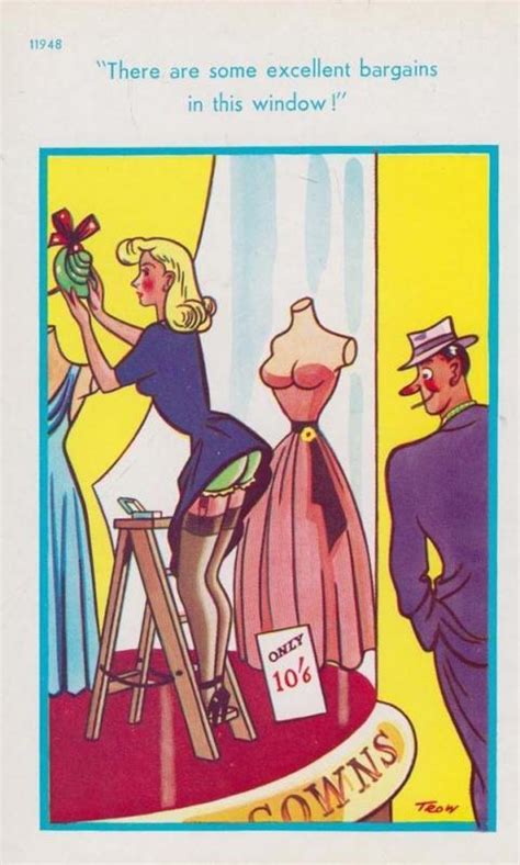 Upskirt Lady In Shop Ballgown Suspenders Dress Vintage Old Comic Humour