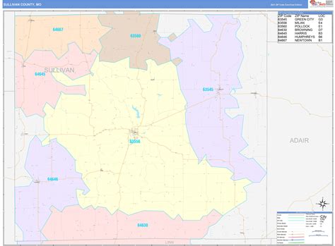 sullivan county mo wall map color cast style  marketmaps mapsalescom