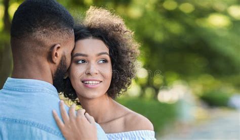 Black Couple Hugging In Park In Sunny Day Stock Image Image Of