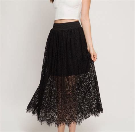 boutique black lace midi skirt with elastic waist nwt she sky size