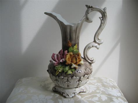 vintage capodimonte pitcher vase porcelain italy floral roses