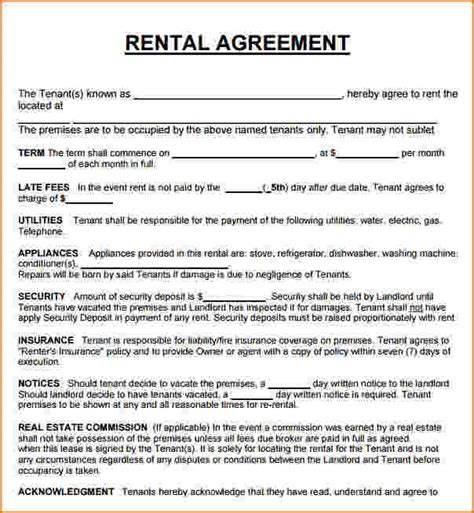 rent   lease agreement template business