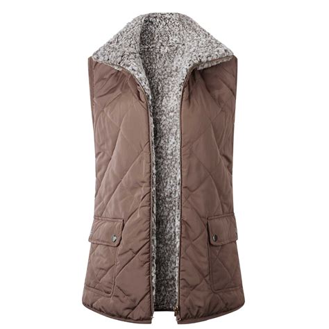 reversible cotton faux fur lined sherpa shearling vest  pockets sunifty