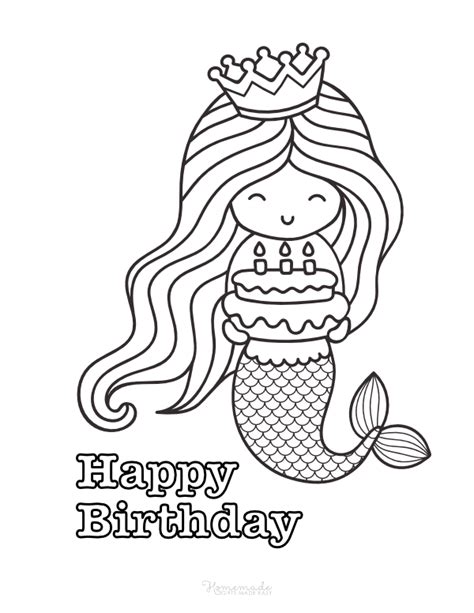 happy birthday mermaid coloring page  printable coloring pages