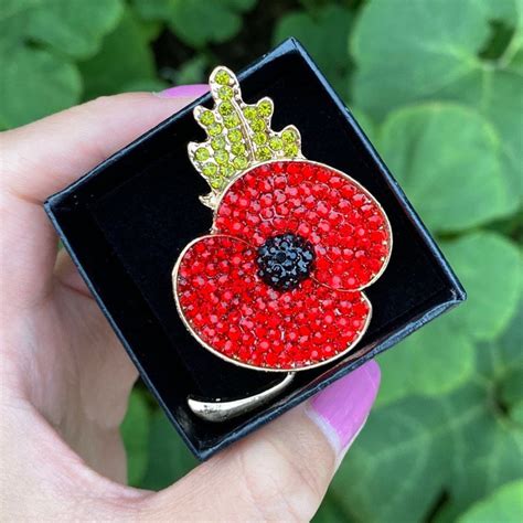 remembrance day 2020 poppy brooch badge pin with diamonds etsy