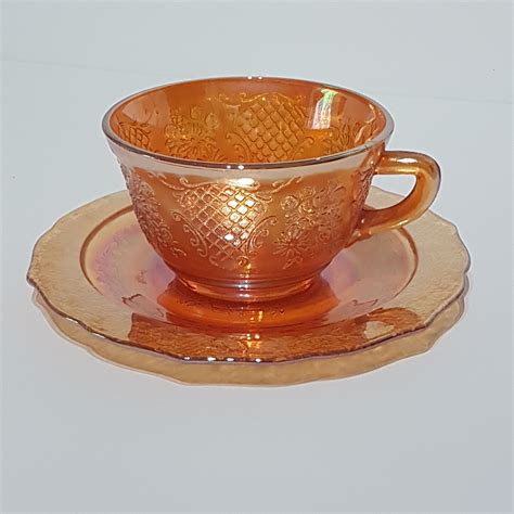 Federal Glass Normandie Marigold Iridescent Carnival Glass Tea Cup And