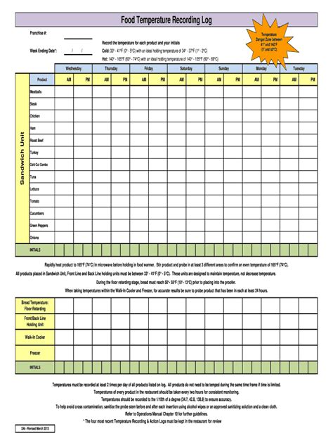 daily temperature food temperature log printable templates