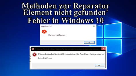 methoden zur reparatur element nicht gefunden fehler in windows 10