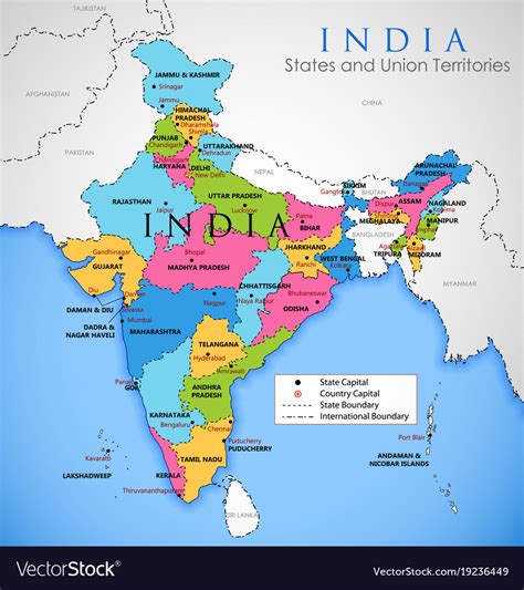 Detailed Map Of India Asia With All States And Vector Image