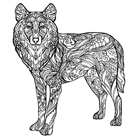 mandala wolf standing coloring page  print