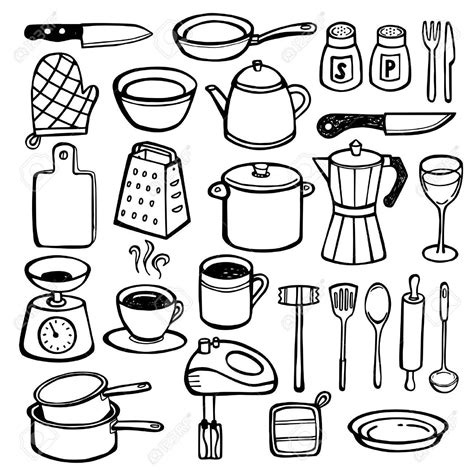 black  white utensils coloring pages