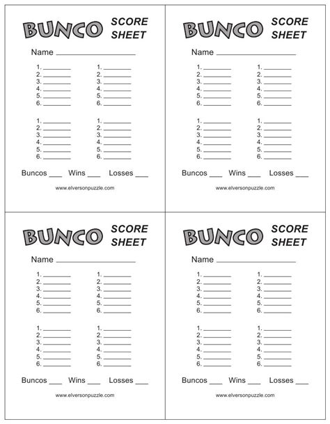 printable bunco score sheets  printable