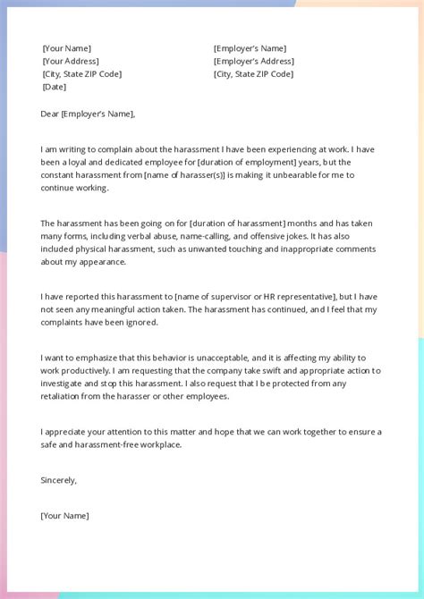 word template complain  harassment letter template