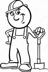 Cartoon Man Coloring Children Workman Spade Worker Shovel Book Illustration Clipart Trowel Pages Template Clip sketch template