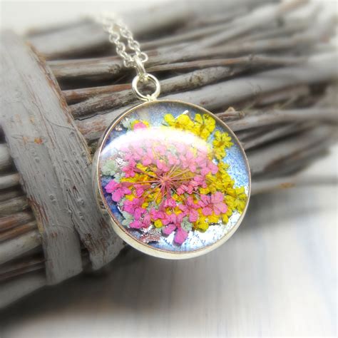 real flower necklace handmade necklace resin jewellery dry flower necklace bridesmaid gift