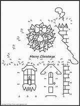 Dot Christmas Coloring Dots Printable Connect Pages Printables House Drawing Games Worksheets Online Print Numbers Houses Color Merry Crafts Activities sketch template