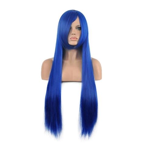 women high quality blue long straight cosplay wigs party hair full ladies wigs