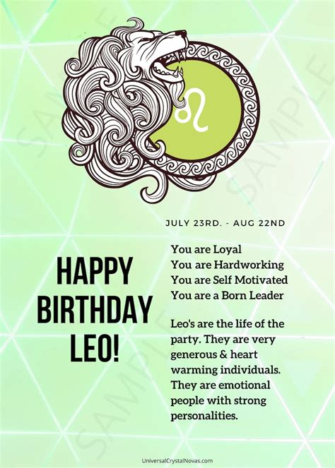 happy birthday leo astrology card digital file printable etsy