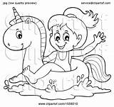 Unicorn Girl Float Swim Lineart Illustration Royalty Clipart Visekart Vector Clip sketch template