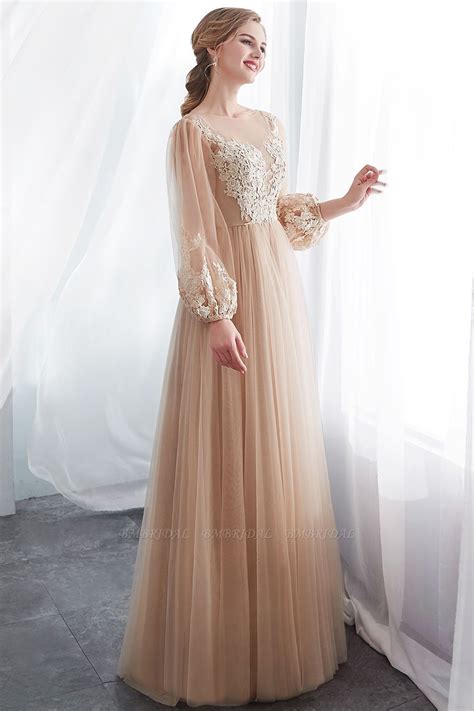 bmbridal gorgeous long sleeve tulle prom dress long evening party gowns  appliques