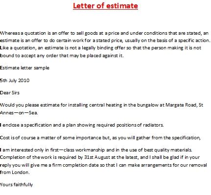 business letter samples letter  estimate