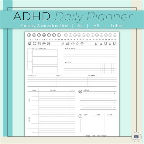 daily planner printable adhd daily schedule daily tasks log etsy canada