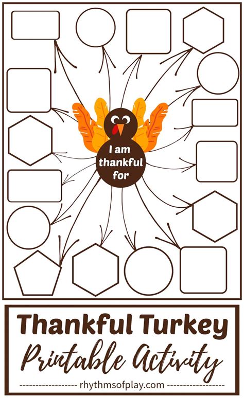 thankful turkey printable thanksgiving gratitude activty rhythms  play
