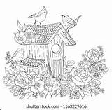 Coloring Birdhouse Flowers sketch template