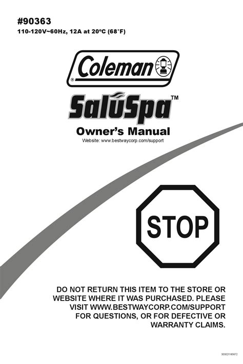 coleman saluspa  owners manual   manualslib