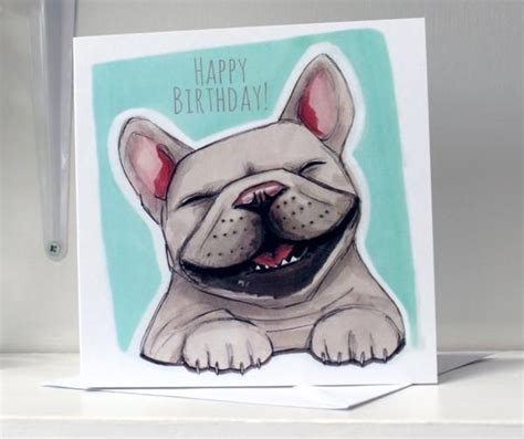 french bulldog happy birthday card  turquoise paperbinks happy