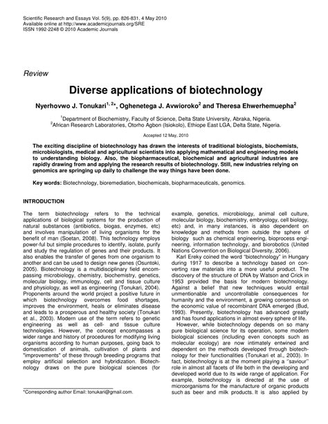 diverse applications  biotechnology