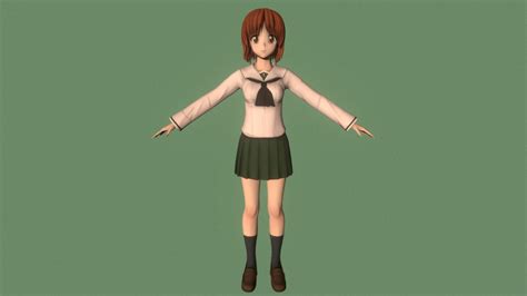 t pose rigged model of miho nishizumi buy royalty free 3d model by 3d